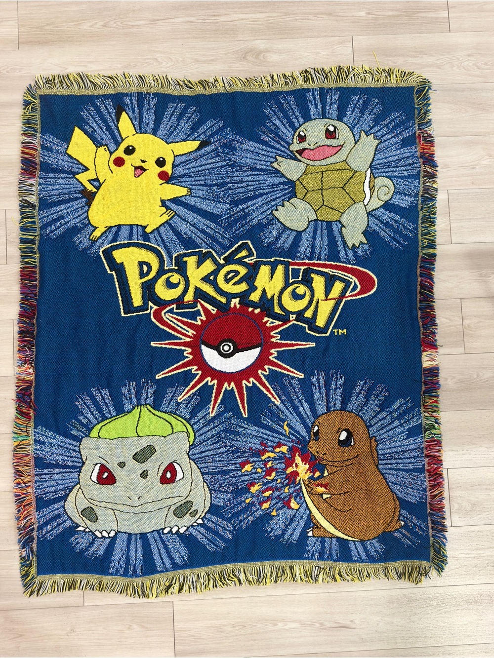 Pokémon Vintage 90s Tapestry Throw Blanket Pikachu,Charmander,Bulbasaur,Squirtle